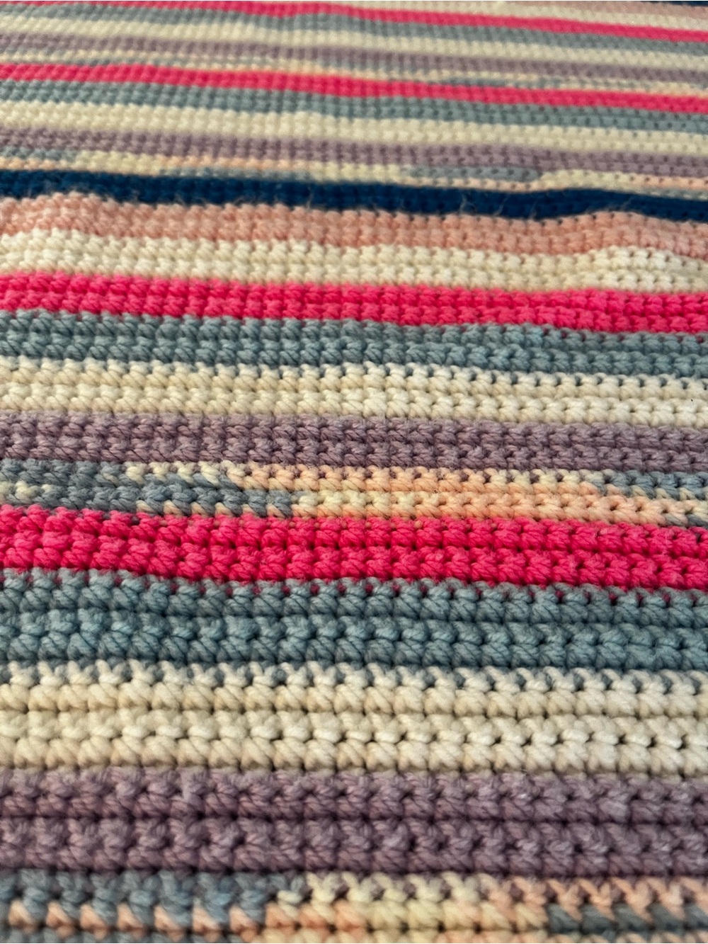 Handmade Striped Crochet Baby Blanket in Pink, Blue, Cream & Purple - Picture 7 of 8